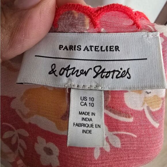 And Other Stories Scalloped Red Floral Wrapping Dress Size 10 - Picture 5 of 11